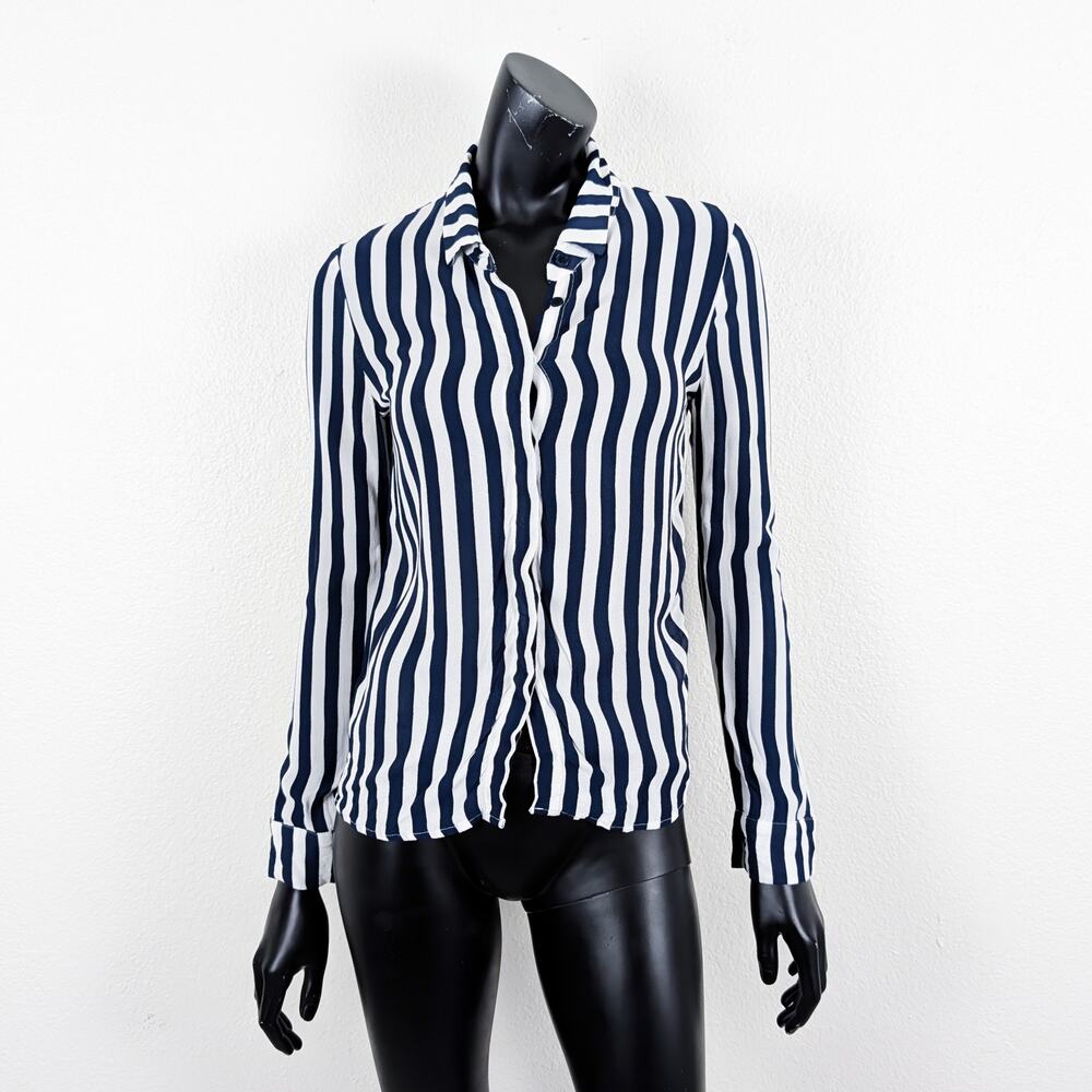 Reformation Violet Blue Striped Blouse Chiffon Viscose Size Small